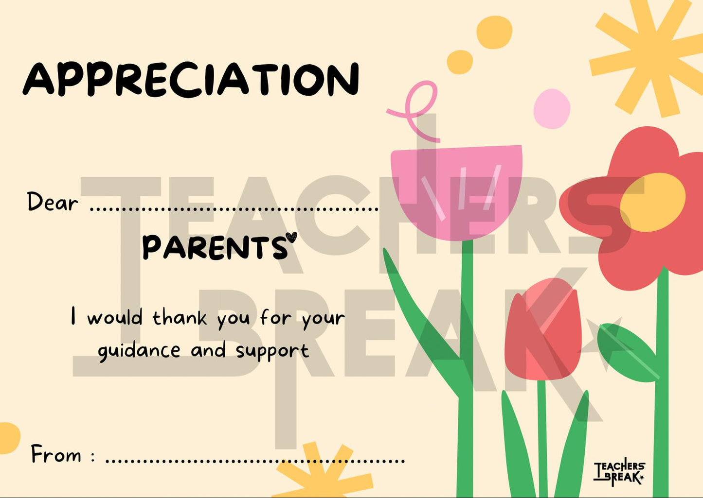 Thank you note for Parents - Soft Copy English